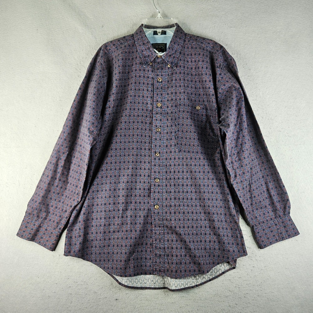 Vintage Chaps Ralph Lauren Shirt Mens Large Purple Blue Geometric Print 90s